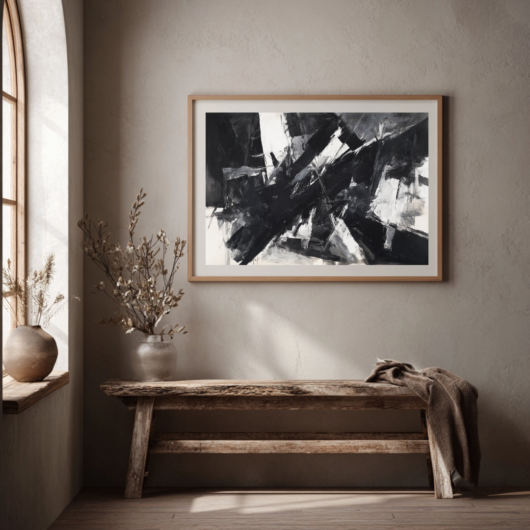 Monochrome Chaos – Modern Black and White Abstract Expressionist Painting | Digital Download Wall Art