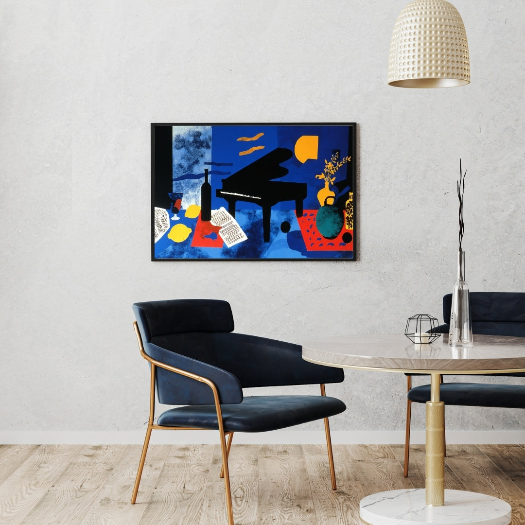 Jazz Still Life – Modern Abstract Piano and Wine Painting | Digital Download Wall Art