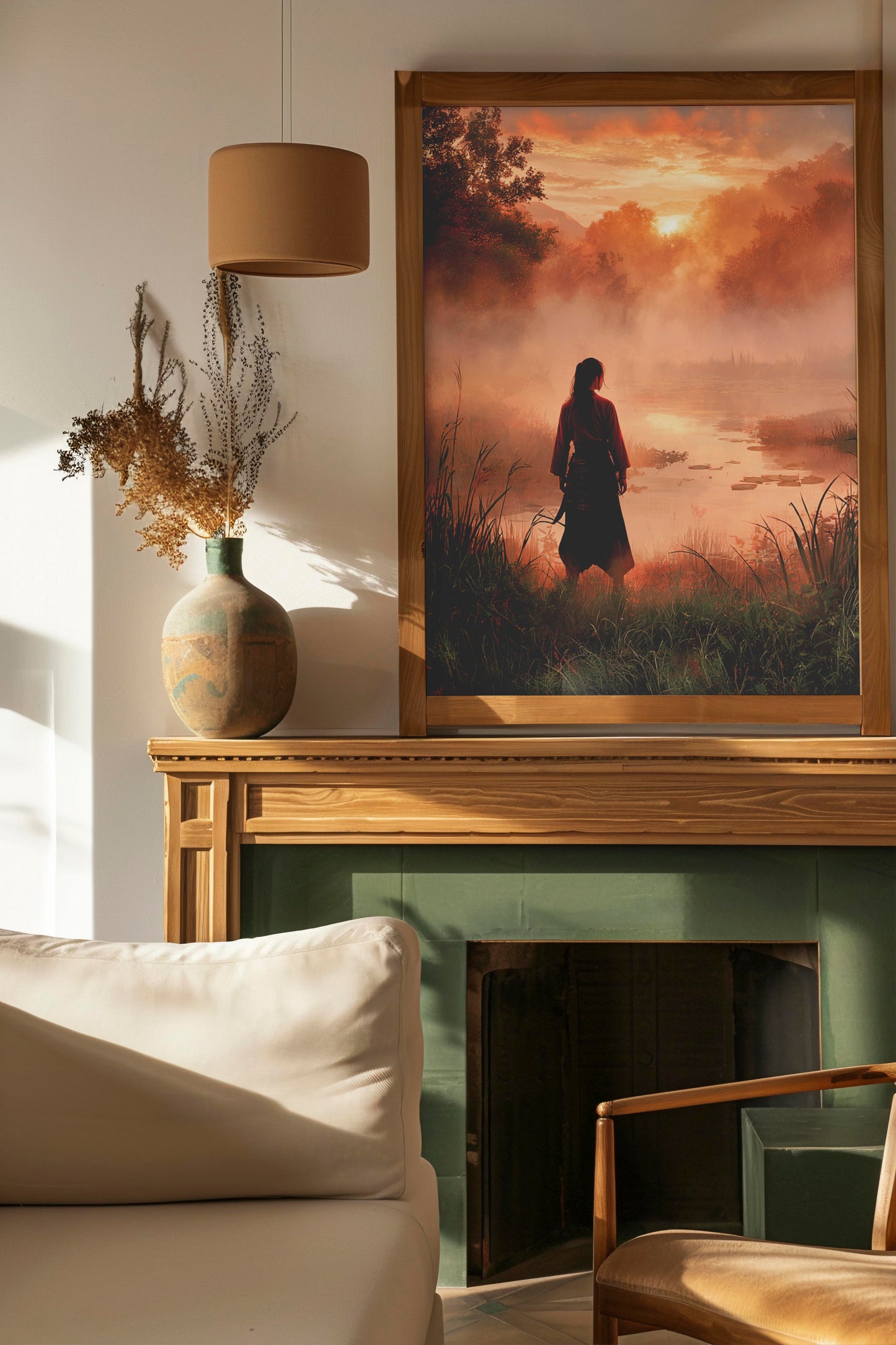 Samurai at Dawn – Modern Cinematic Fantasy Illustration | Digital Download Wall Art