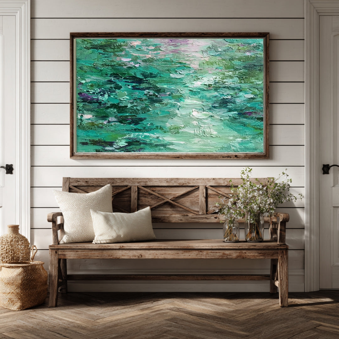 Serenity in Green – Abstract Water Lilies & Gentle Ripples | Digital Download Art Print