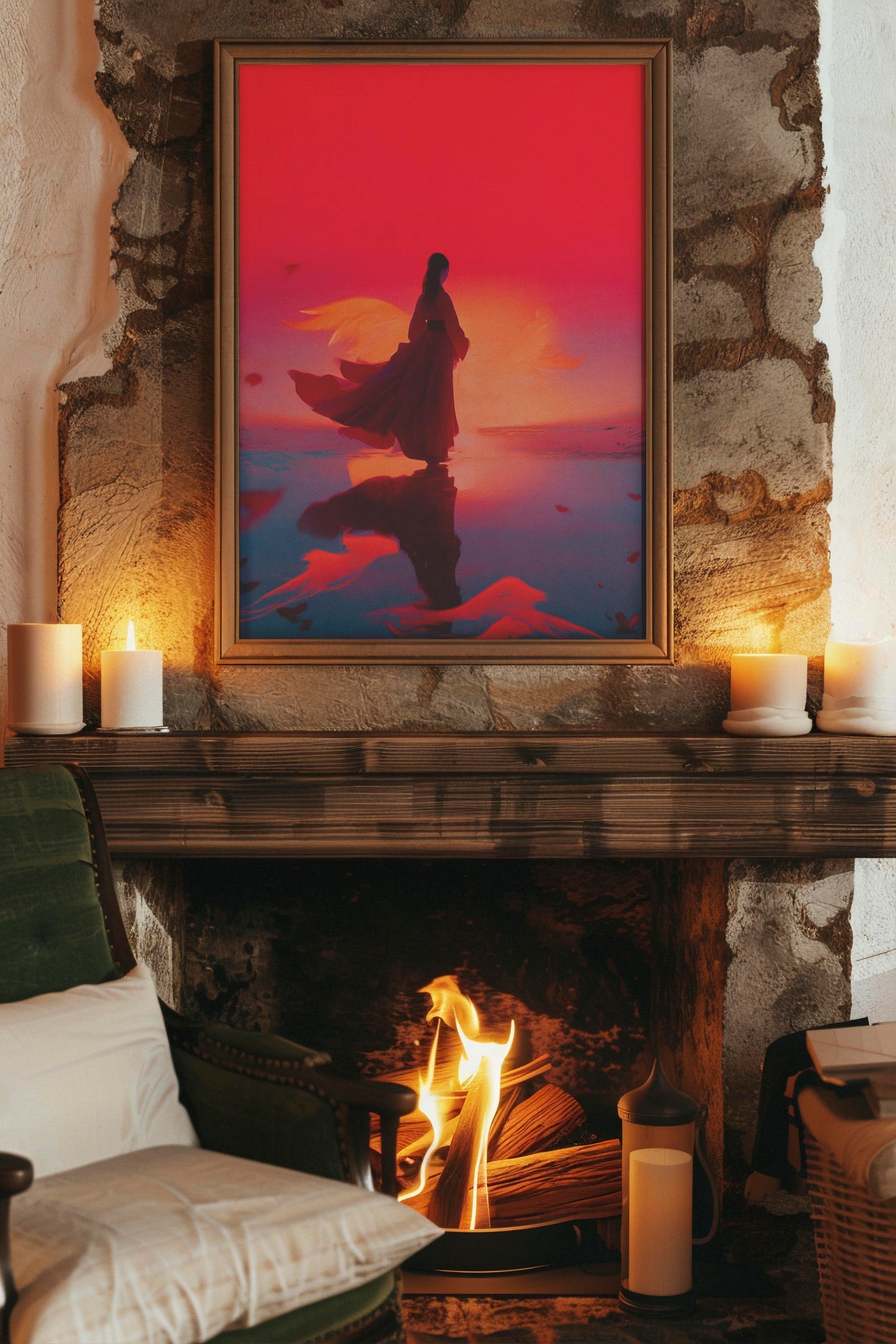 Scarlet Reflection – Modern Surreal Fantasy Illustration | Digital Download Wall Art