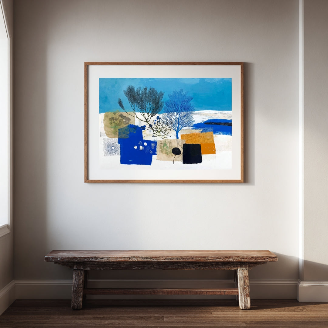 Winter Shoreline Trees – Modern Abstract Landscape Painting | Digital Download Wall Art