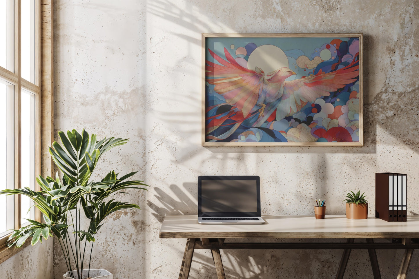 Rise of the Phoenix – Modern Fantasy Bird Illustration with Radiant Wings | Digital Download Wall Art