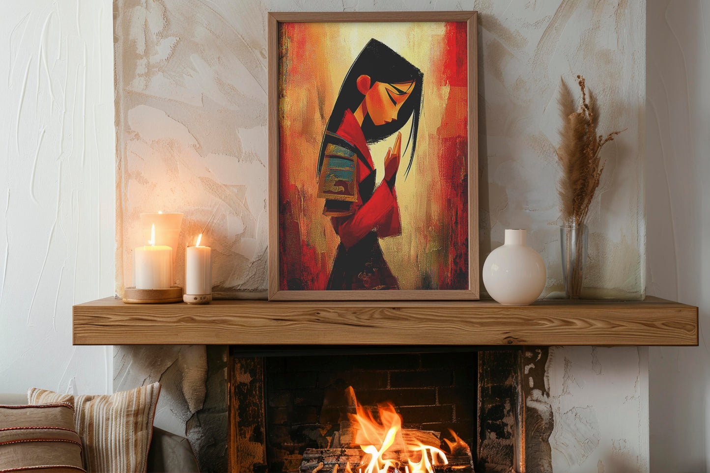 Crimson Contemplation – Emotional AI Digital Wall Art | Reflective Illustration | Instant Download