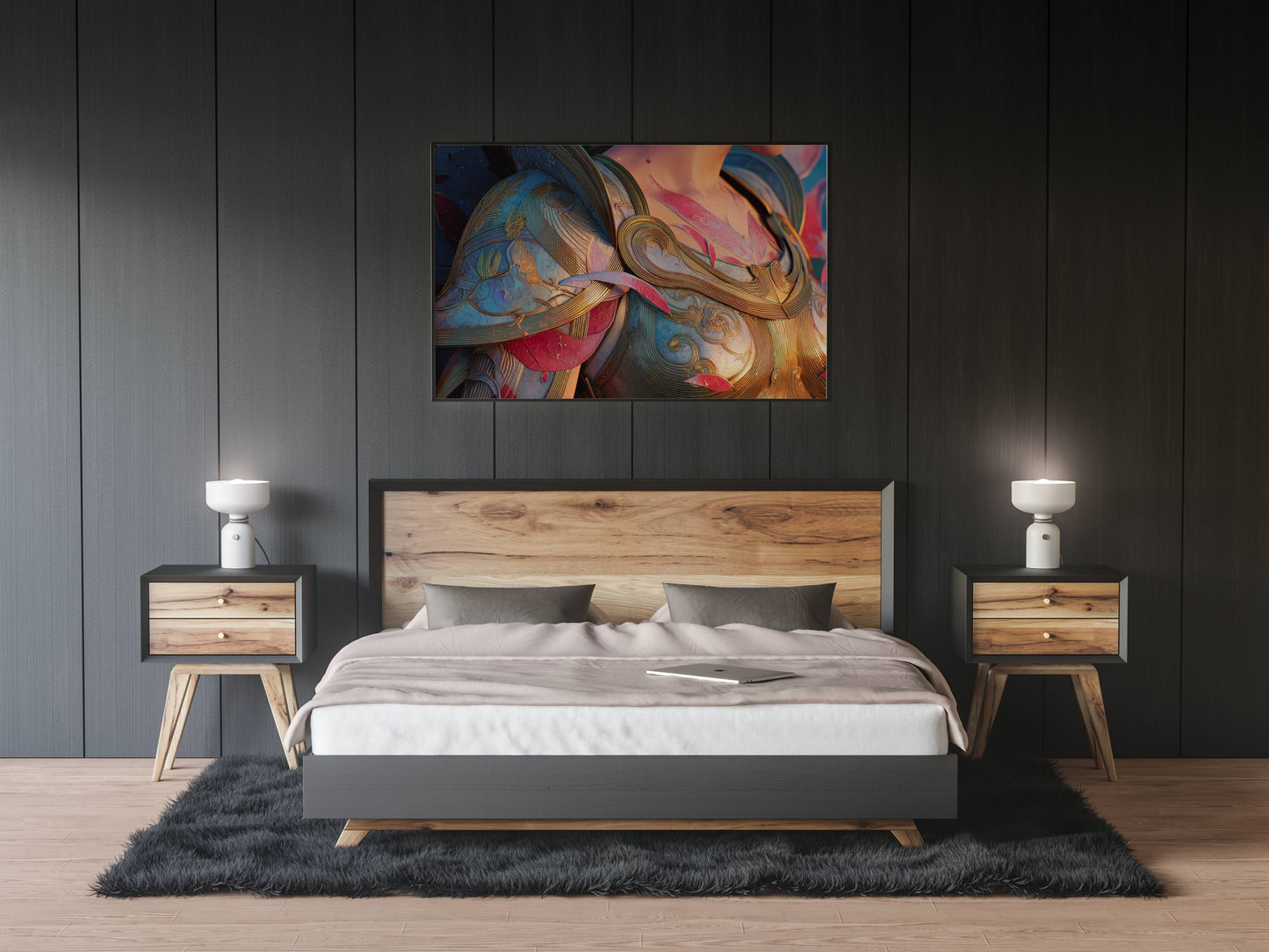 Golden Armor Elegy – Modern Fantasy Surrealist Illustration | Digital Download Wall Art