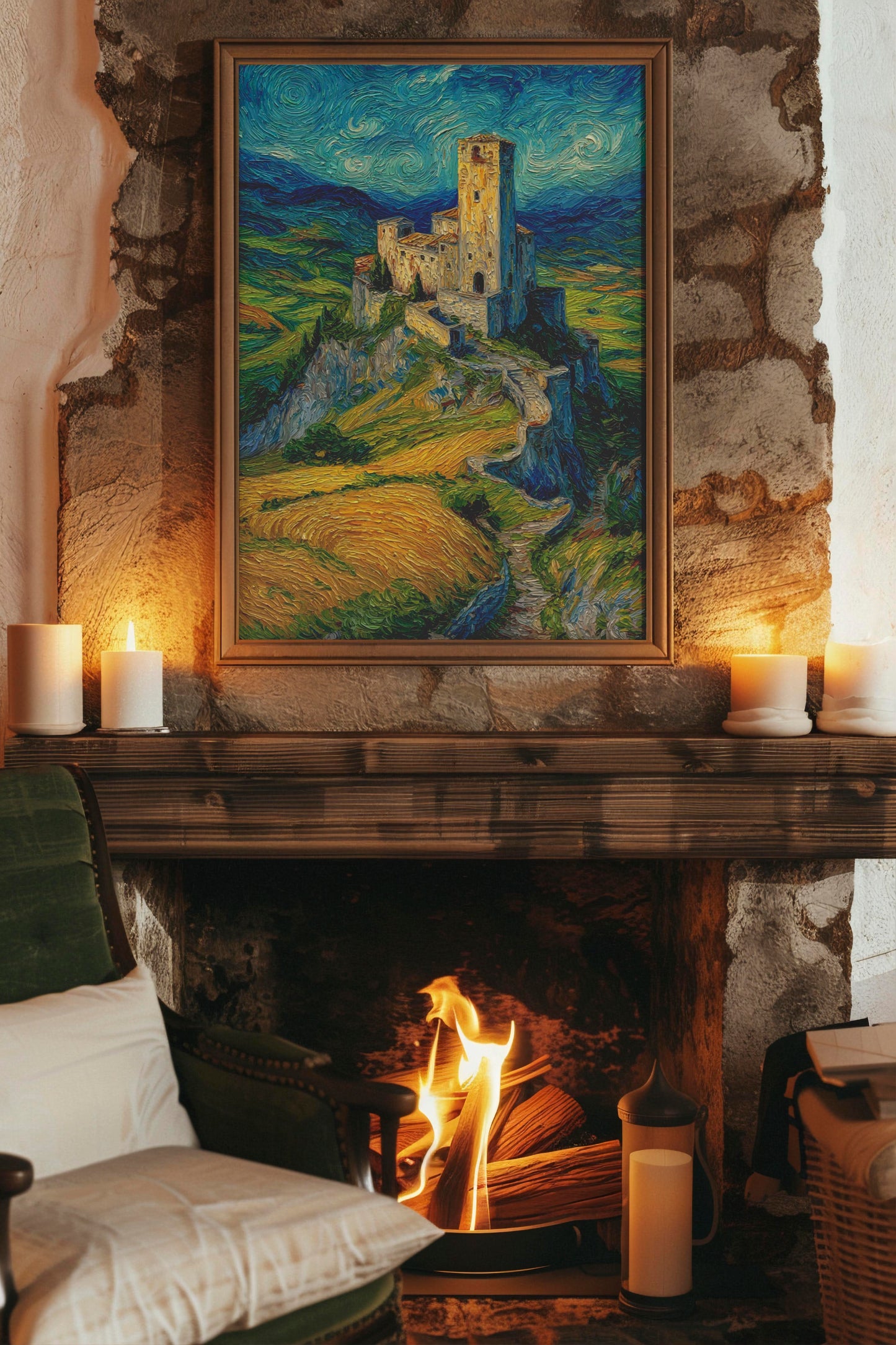 Castle in the Wheatfields – Van Gogh Style Impressionist Landscape | Digital Download Wall Art