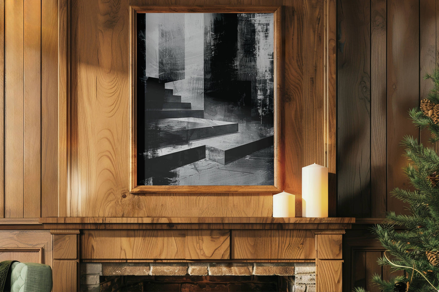 Shadowed Ascent - Abstract Architectural Stairs Art | Printable Wall Art | AI Digital Painting