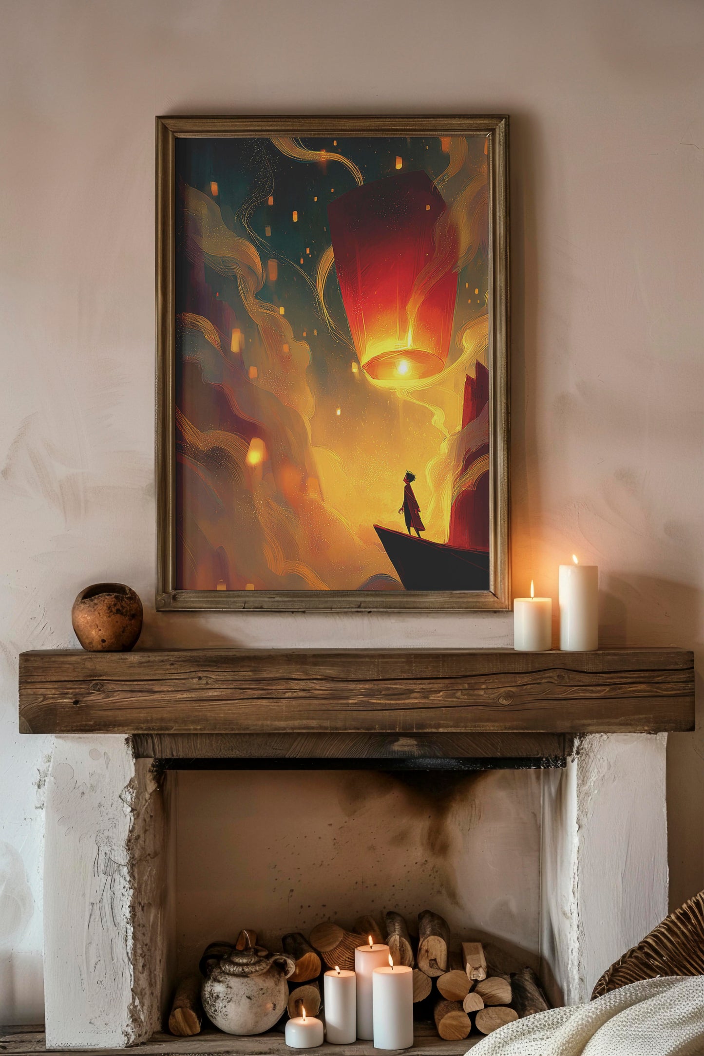 Lantern Dreams – Modern Fantasy Digital Wall Art | AI-Powered Illustration | Digital Download