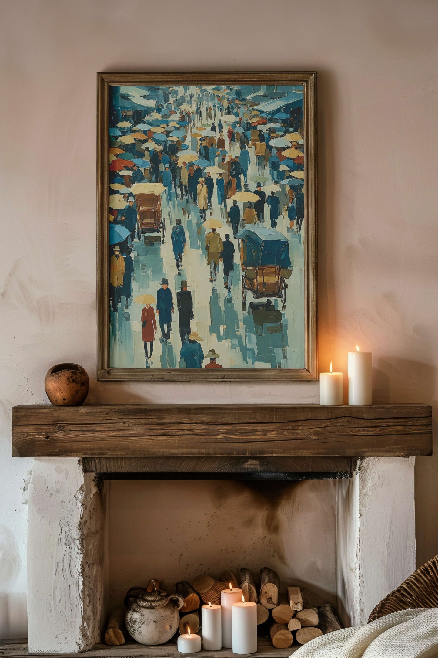 City Street Umbrella Walk – Digital Download Vintage Art Print | High-Resolution Printable Wall Art