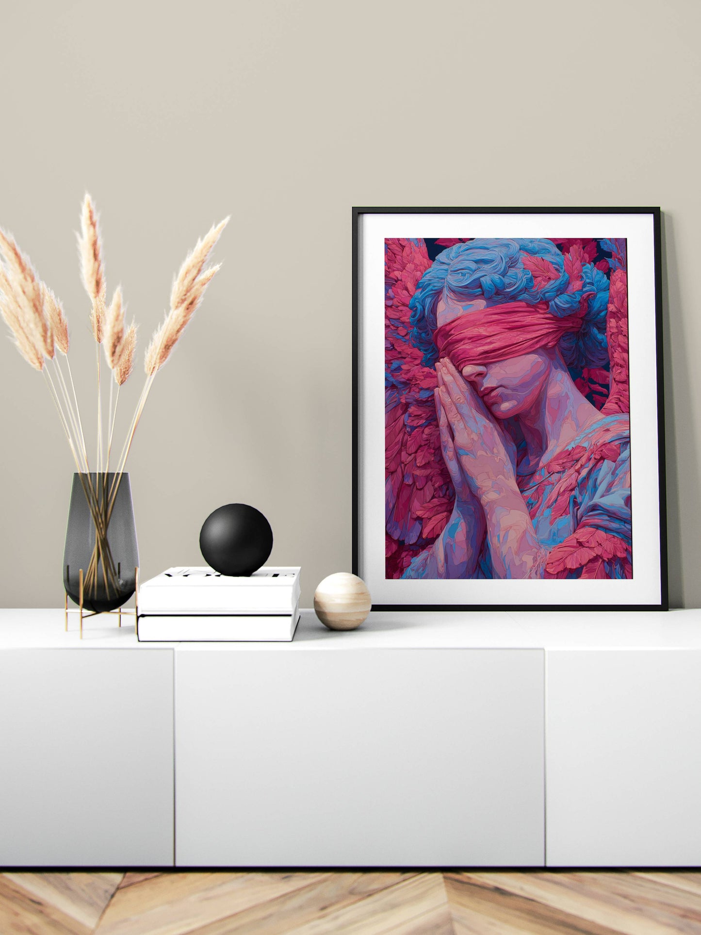Veil of Silence – Surreal Blindfolded Angel Portrait | Digital Download Wall Art