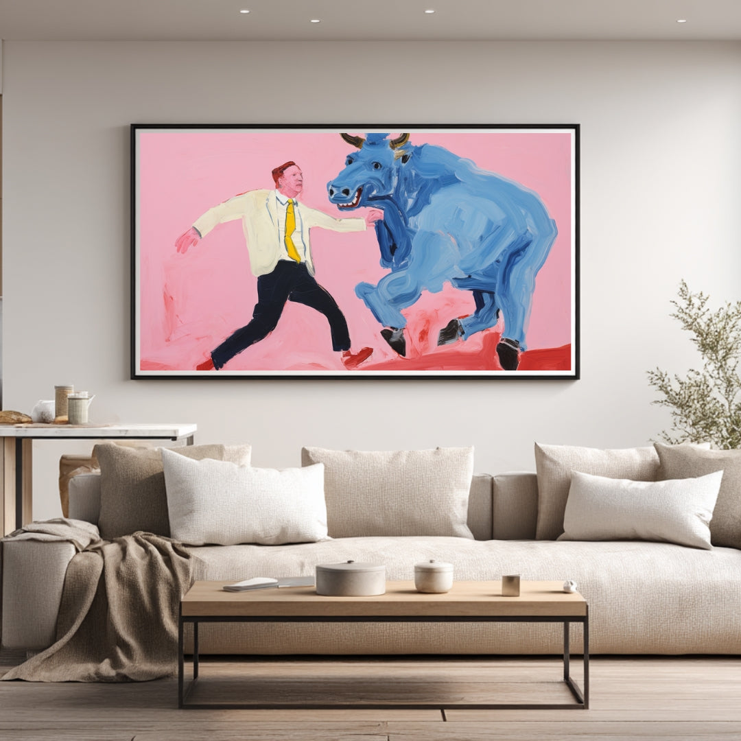 Man and Blue Bull – Modern Abstract Figurative Painting | Digital Download Wall Art