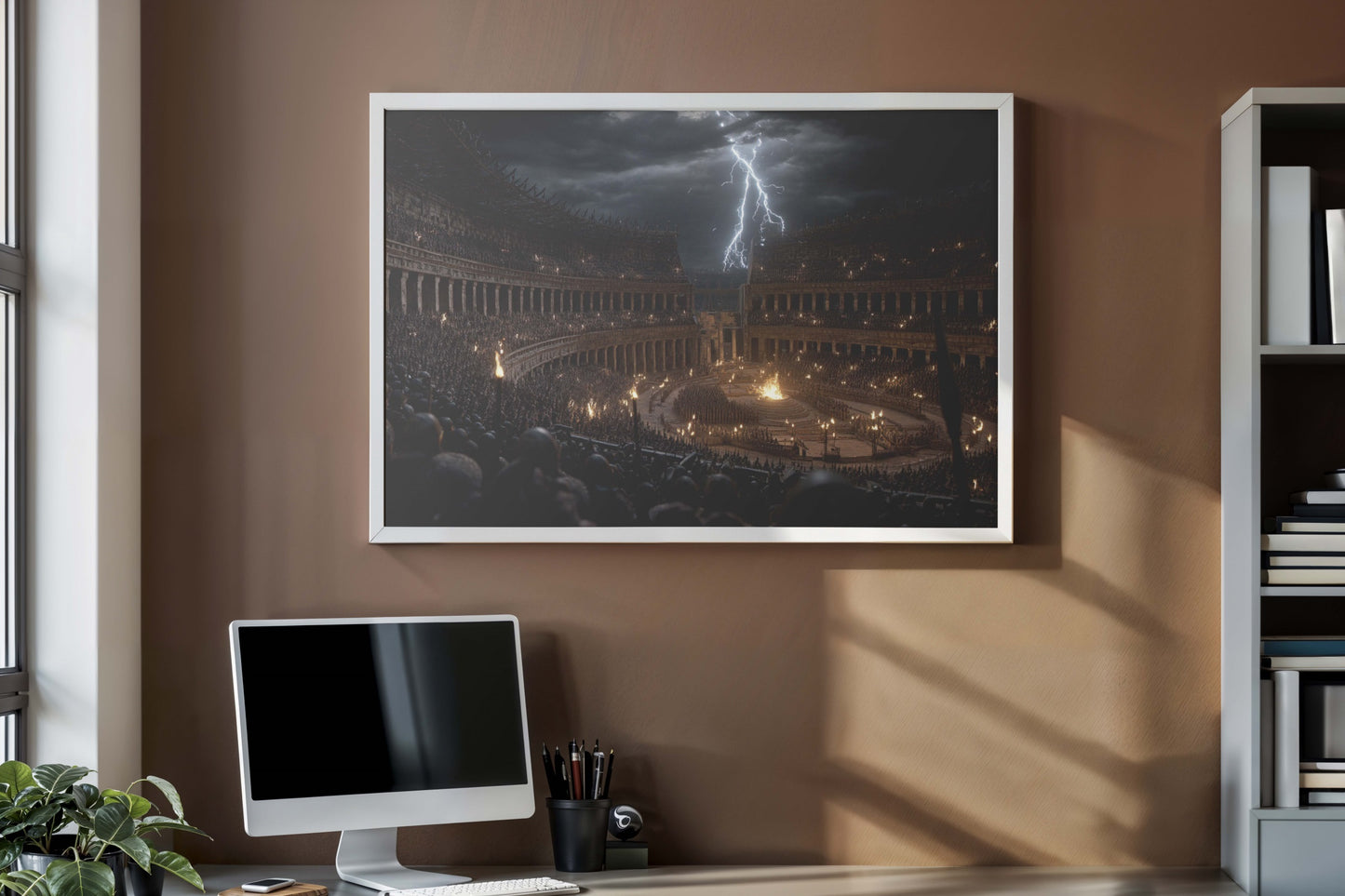 Storm over the Colosseum – Epic Ancient Roman Arena Wall Art | Lightning and Fire Cinematic Digital Painting