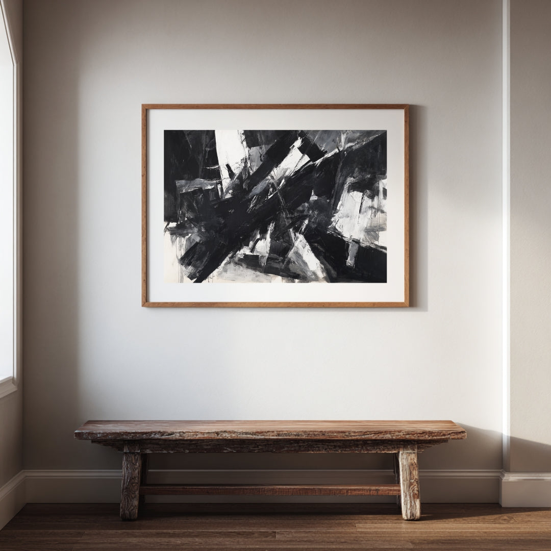 Monochrome Chaos – Modern Black and White Abstract Expressionist Painting | Digital Download Wall Art