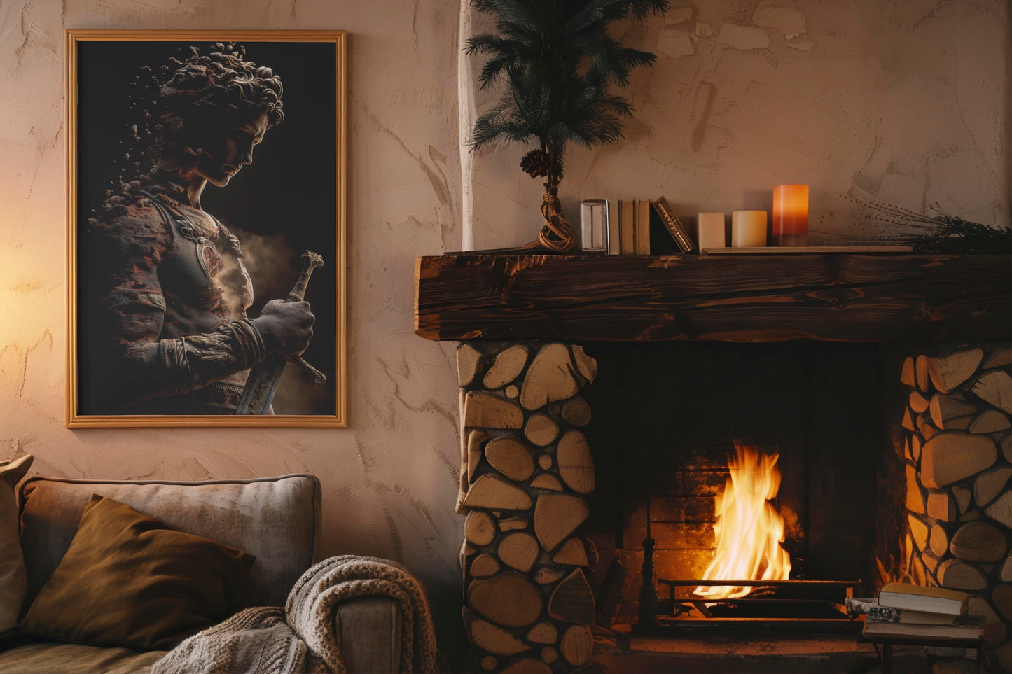 Fading Warrior Statue – Neo-Classical Fantasy Realism Digital Art Print | Epic Mythological Wall Décor Download