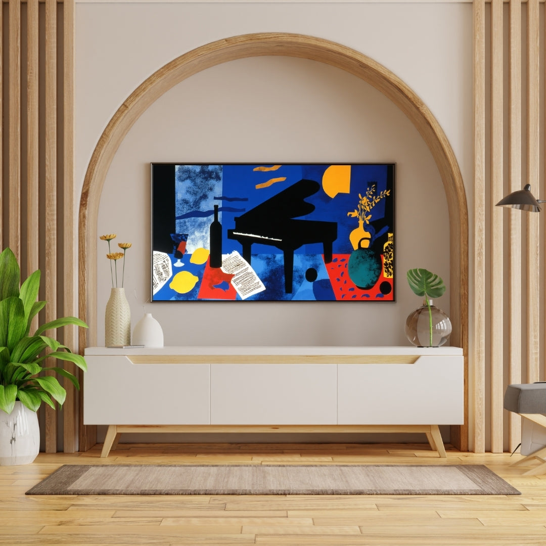 Jazz Still Life – Modern Abstract Piano and Wine Painting | Digital Download Wall Art