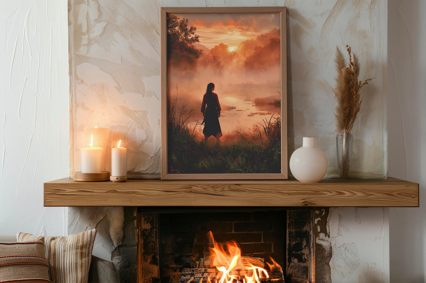 Samurai at Dawn – Modern Cinematic Fantasy Illustration | Digital Download Wall Art