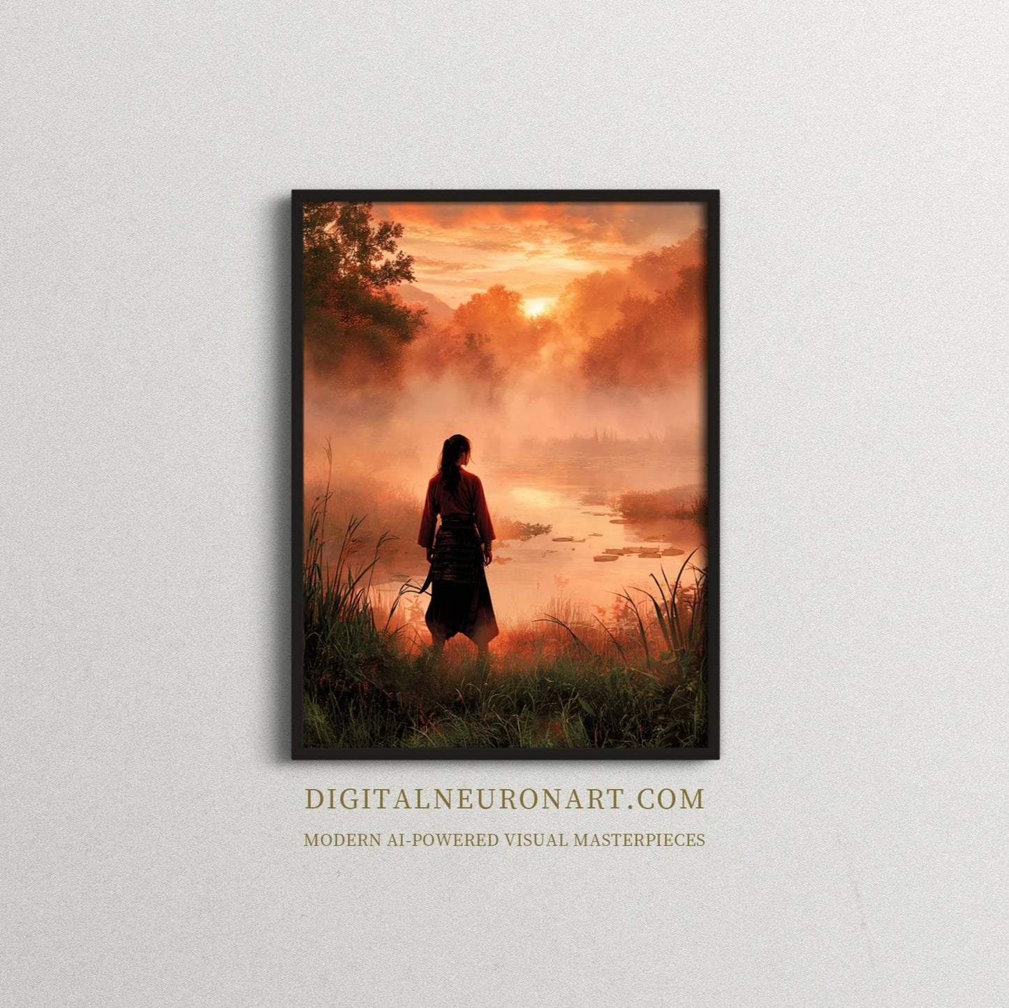 Samurai at Dawn – Modern Cinematic Fantasy Illustration | Digital Download Wall Art