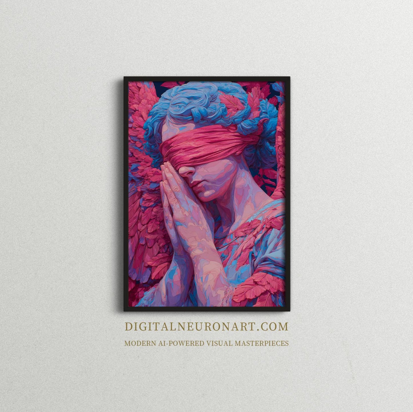 Veil of Silence – Surreal Blindfolded Angel Portrait | Digital Download Wall Art