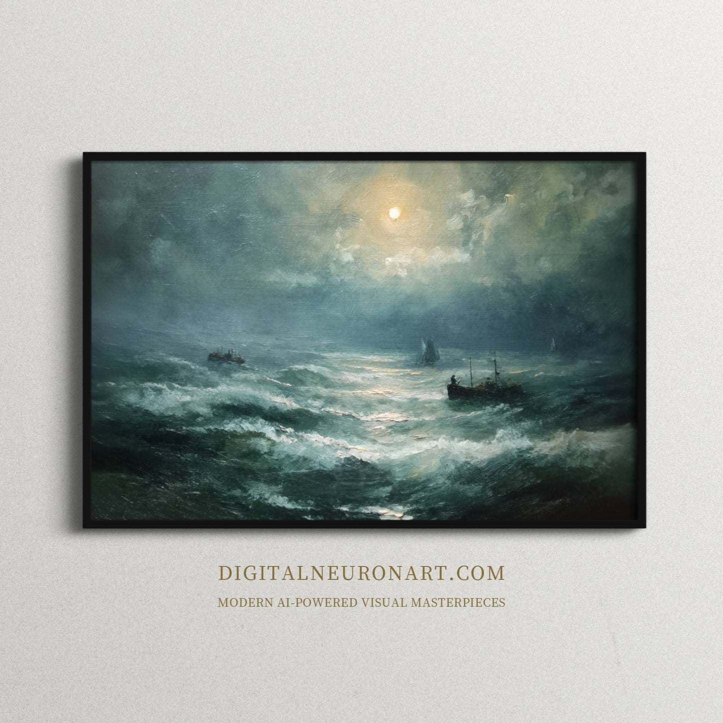 Moonlit Tempest – Dramatic Ocean Oil Painting | Digital Download Wall Art