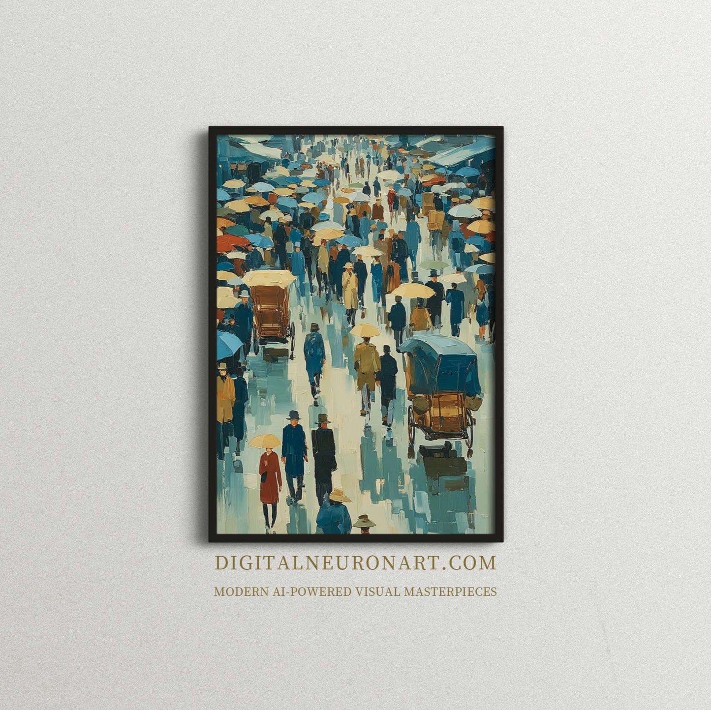 City Street Umbrella Walk – Digital Download Vintage Art Print | High-Resolution Printable Wall Art