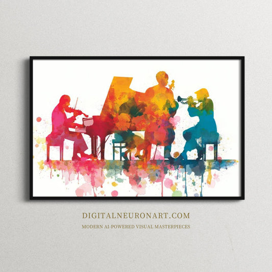 Jazz in Color – Vibrant Watercolor Silhouette Music Scene | Digital Download Wall Art