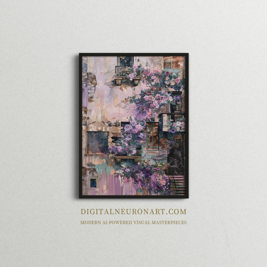 Lavender Wall – European Balcony Floral Scene | Digital Download | Printable Romantic Wall Art
