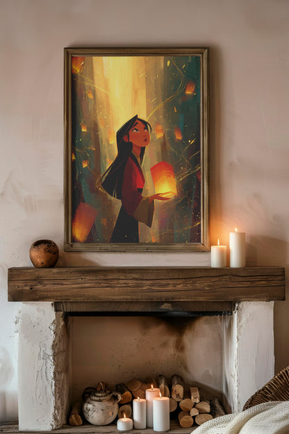 Lantern Wishes – Dreamy AI Digital Wall Art | Inspirational Illustration | Instant Download