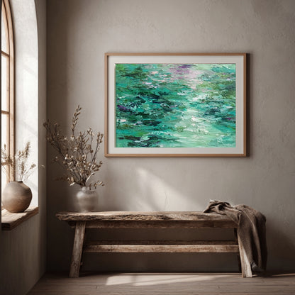 Serenity in Green – Abstract Water Lilies & Gentle Ripples | Digital Download Art Print