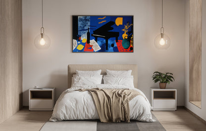 Jazz Still Life – Modern Abstract Piano and Wine Painting | Digital Download Wall Art