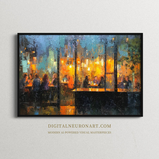 City Lights Café – Impressionist Urban Night Scene | Digital Download Wall Art