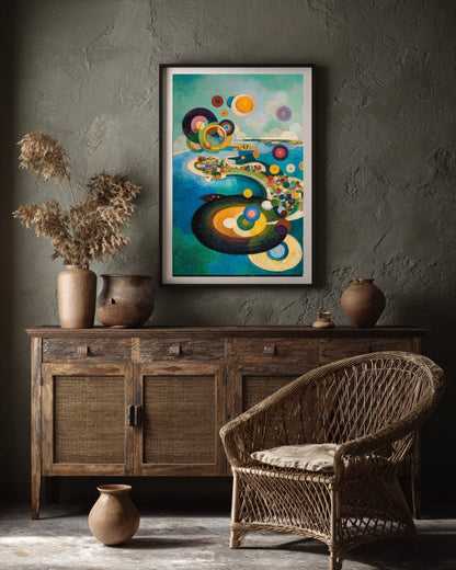 Celestial Currents – Modern Abstract Geometric Painting with Cosmic Circles | Digital Download Wall Art