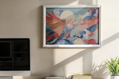 Rise of the Phoenix – Modern Fantasy Bird Illustration with Radiant Wings | Digital Download Wall Art