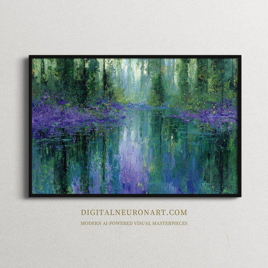 Whispers of the Waterfall – Impressionist Forest Reflections | Digital Download Wall Art