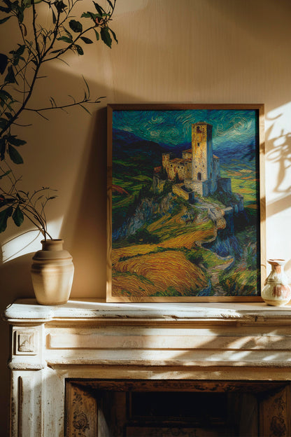 Castle in the Wheatfields – Van Gogh Style Impressionist Landscape | Digital Download Wall Art