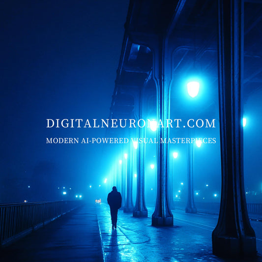 Blue Midnight Walk — Cinematic Noir Urban Nightscape Under Streetlights