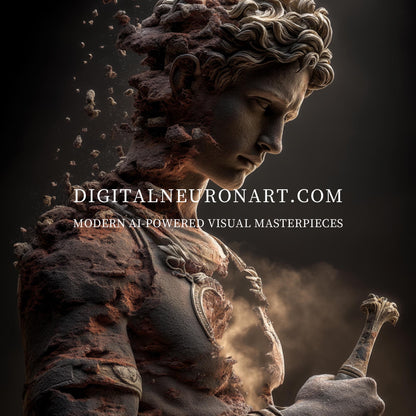 Fading Warrior Statue – Neo-Classical Fantasy Realism Digital Art Print | Epic Mythological Wall Décor Download
