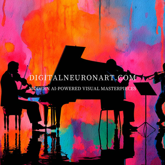 Vibrant Jazz Ensemble – Silhouette Music Art Print on Abstract Watercolor Background | Modern Wall Decor