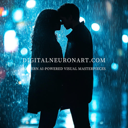 Moonlit Rain Kiss — Cinematic Romantic Silhouette Under Neon Night Lights