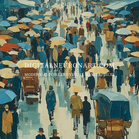 City Street Umbrella Walk – Digital Download Vintage Art Print | High-Resolution Printable Wall Art