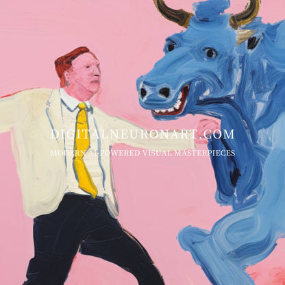 Man and Blue Bull – Modern Abstract Figurative Painting | Digital Download Wall Art