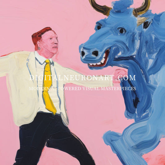 Man and Blue Bull – Modern Abstract Figurative Painting | Digital Download Wall Art