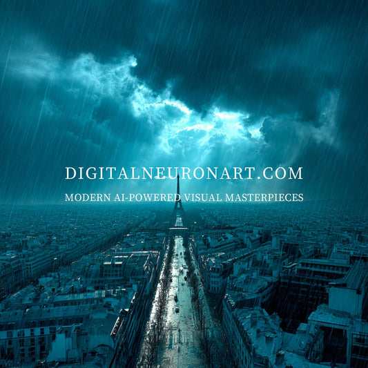 Storm Over Paris — Cinematic Blue Rain Cityscape with Eiffel Tower