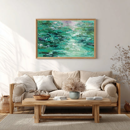 Serenity in Green – Abstract Water Lilies & Gentle Ripples | Digital Download Art Print