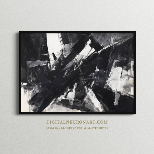 Monochrome Chaos – Modern Black and White Abstract Expressionist Painting | Digital Download Wall Art