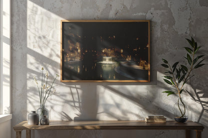 Whispers of the Courtyard – Neoclassical Romanticism Digital Wall Art | Moonlit Fountain Palace Download