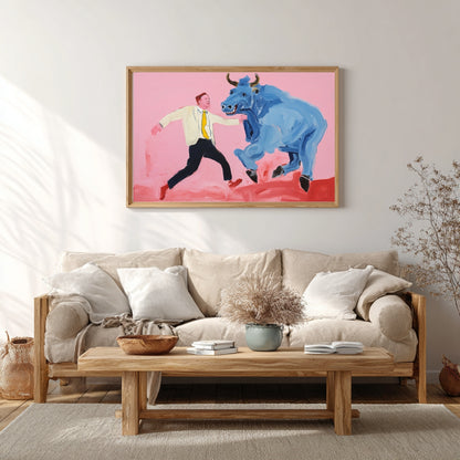 Man and Blue Bull – Modern Abstract Figurative Painting | Digital Download Wall Art
