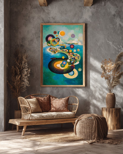 Celestial Currents – Modern Abstract Geometric Painting with Cosmic Circles | Digital Download Wall Art