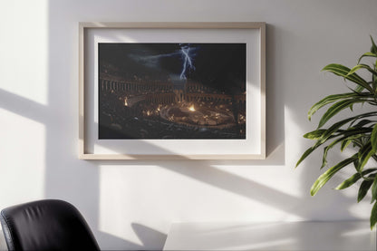 Storm over the Colosseum – Epic Ancient Roman Arena Wall Art | Lightning and Fire Cinematic Digital Painting