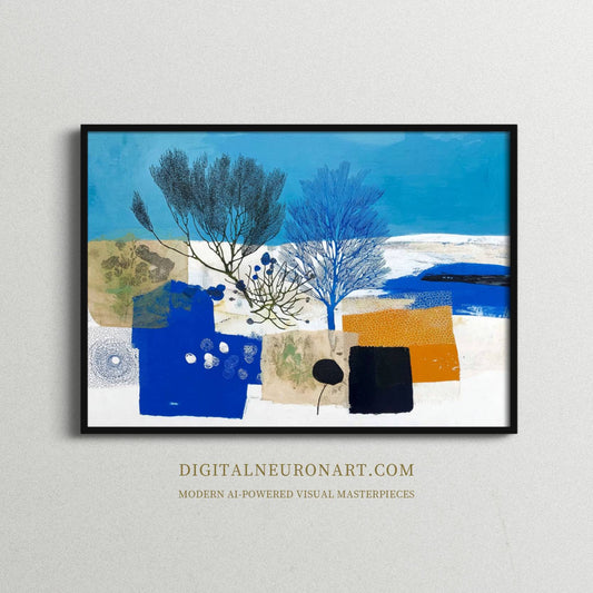 Winter Shoreline Trees – Modern Abstract Landscape Painting | Digital Download Wall Art