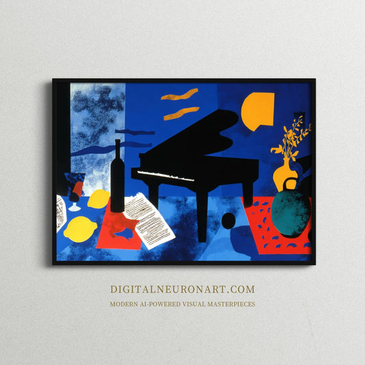 Jazz Still Life – Modern Abstract Piano and Wine Painting | Digital Download Wall Art